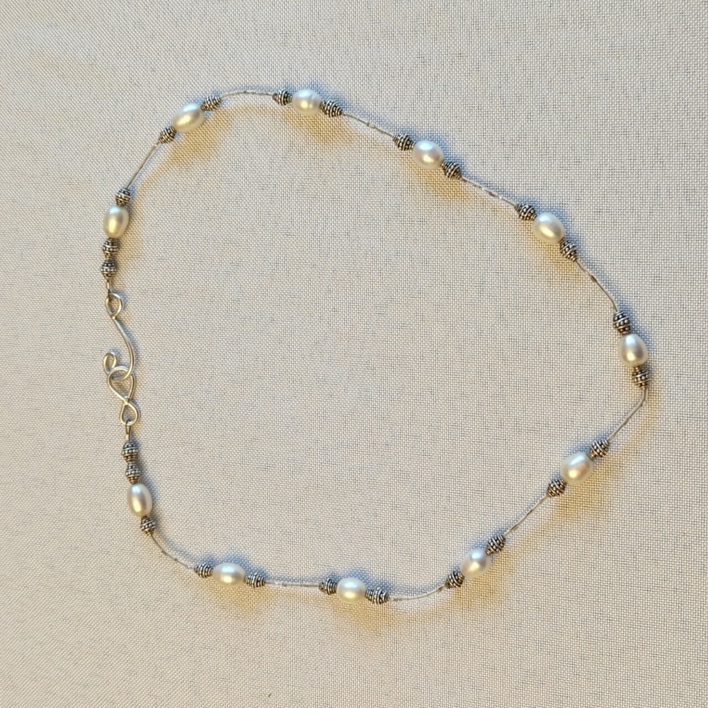 Handcrafted 20” Silver and Pearl Necklace.